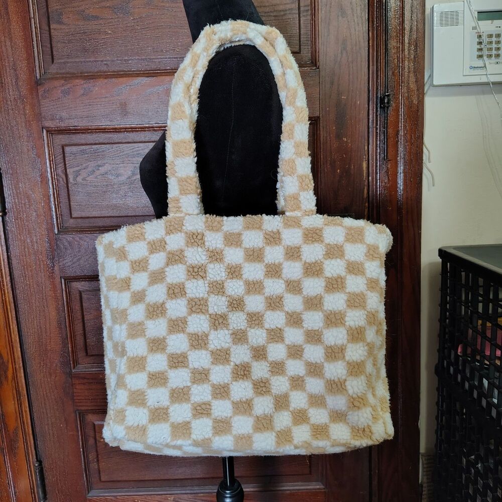 Wild Fable Checkered Sherpa Tote Bag Purse